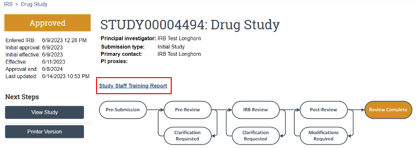 Study Staff Training Report within UTRMS