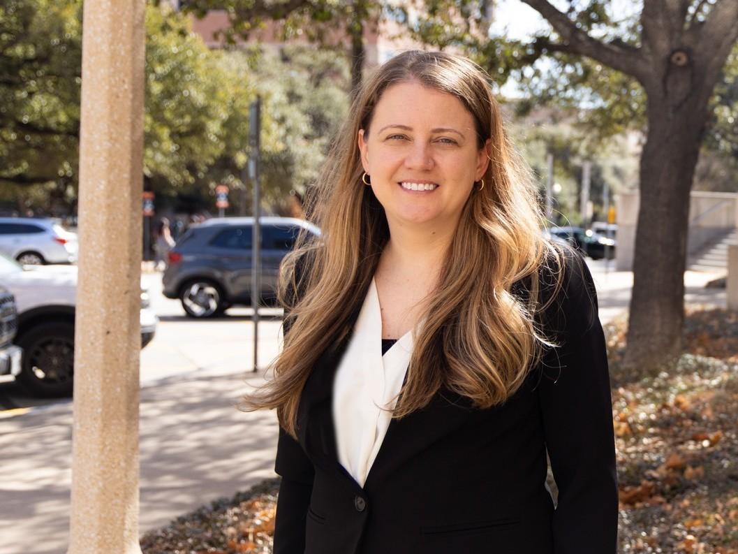 OVPR's Ashley Tucker, research development officer, STEM disciplines, outside on UT's campus