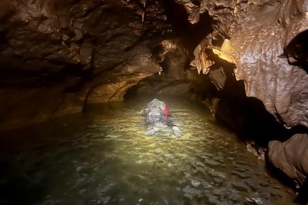 diver in a cave