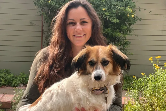 OVPR Senior Research Engagement Coordinator Meredith Chandler, with her dog Mabry  